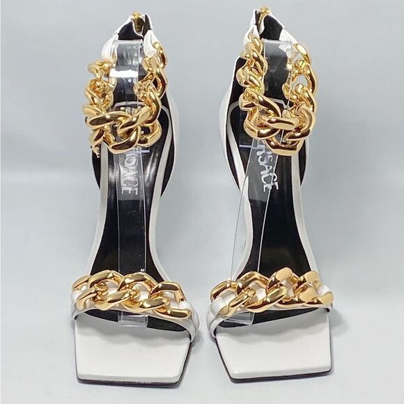 Versace Chain & Leather High-Heel Sandals size 39 - Picture 4 of 13